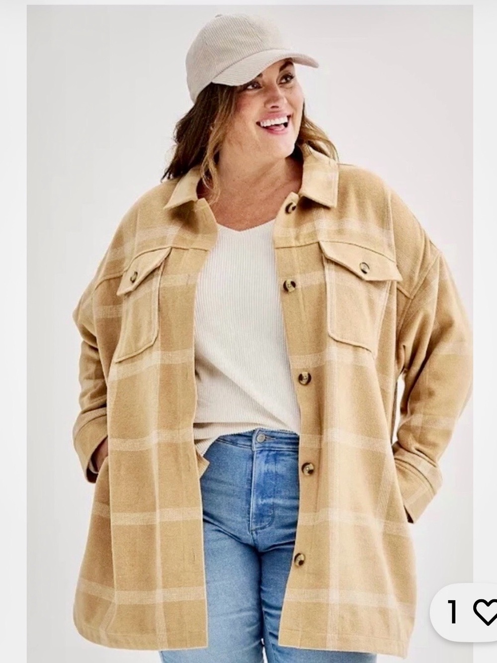 Sonoma Tan Plaid Shacket with Cream Windowpane